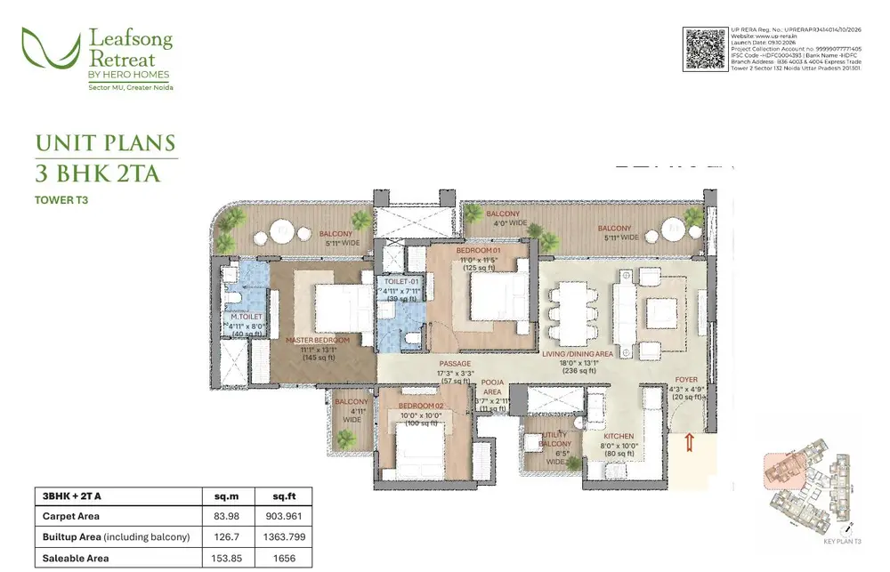 3 BHK floor plan